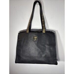 Versace Tote Bag Faux Leather Holdall Weekender Black Metallic Gold Medusa (flaw